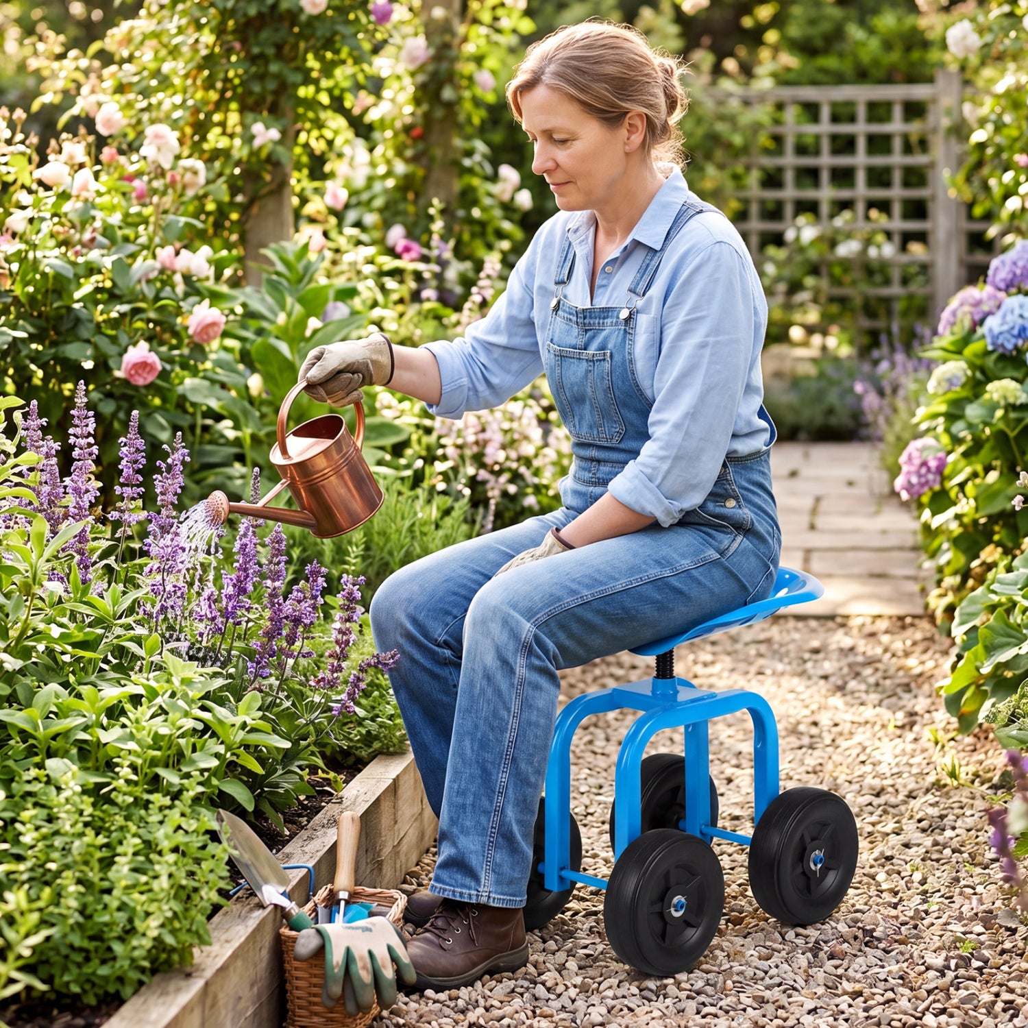 Garden Rolling Workseat, 360° Swivel Seat, Adjustable Height, Blue Garden Tools at Gallery Canada