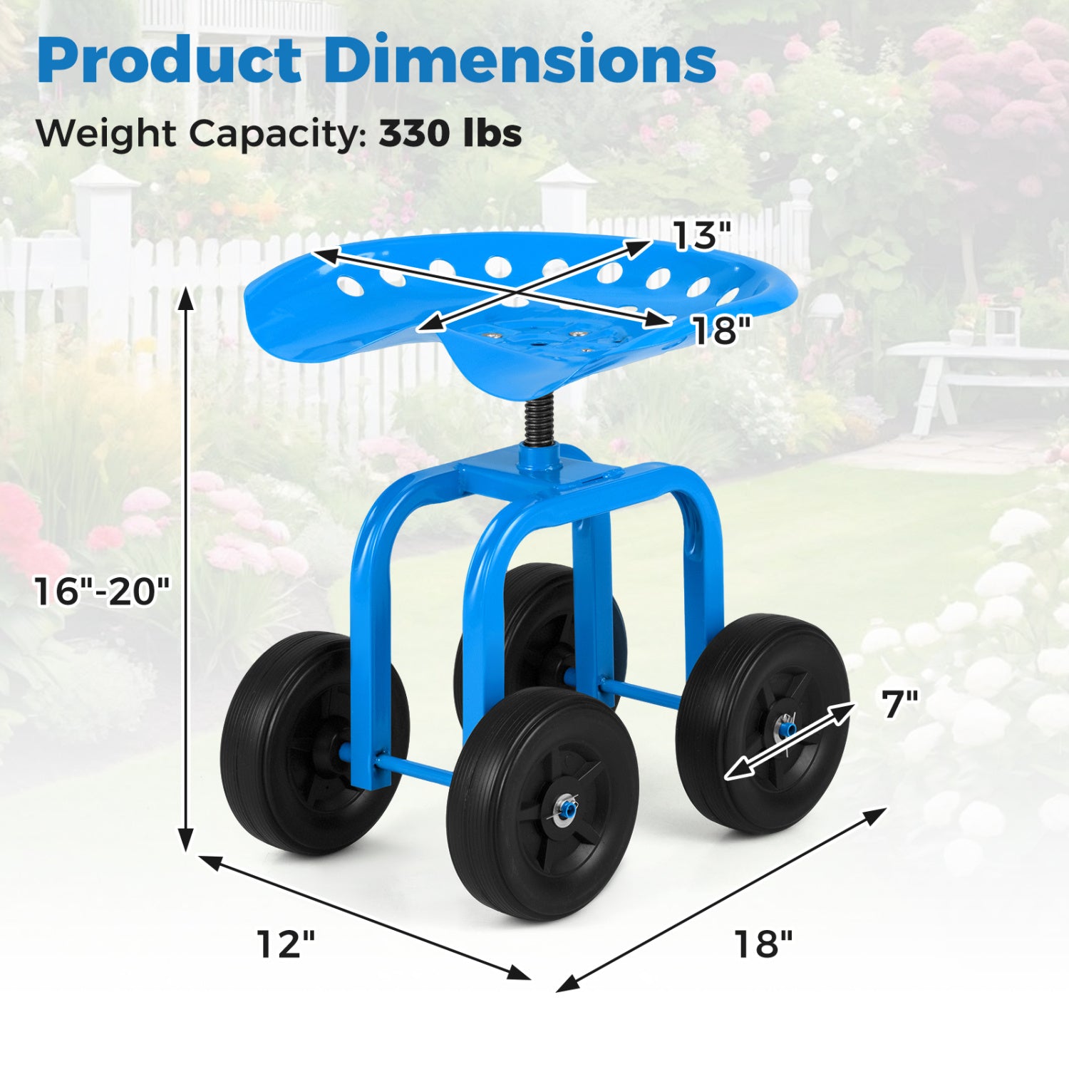 Garden Rolling Workseat, 360° Swivel Seat, Adjustable Height, Blue Garden Tools at Gallery Canada