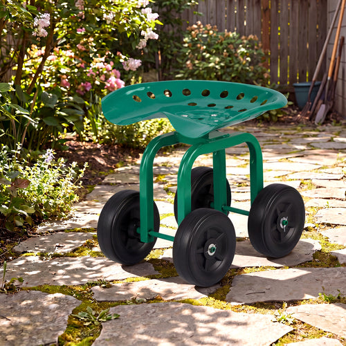 Garden Rolling Workseat, 360° Swivel, Adjustable Height, Green