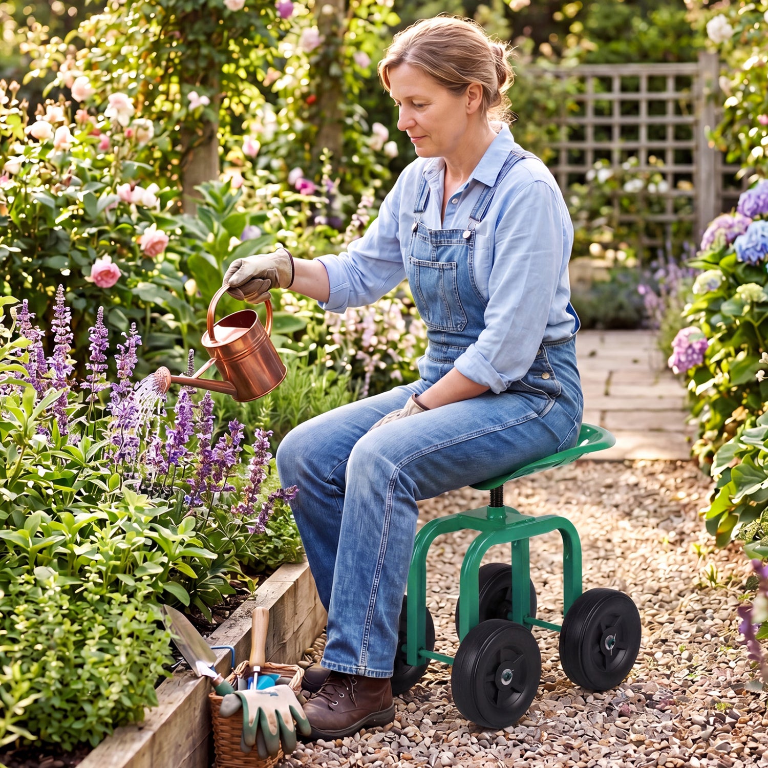 Garden Rolling Workseat, 360° Swivel, Adjustable Height, Green Garden Tools at Gallery Canada
