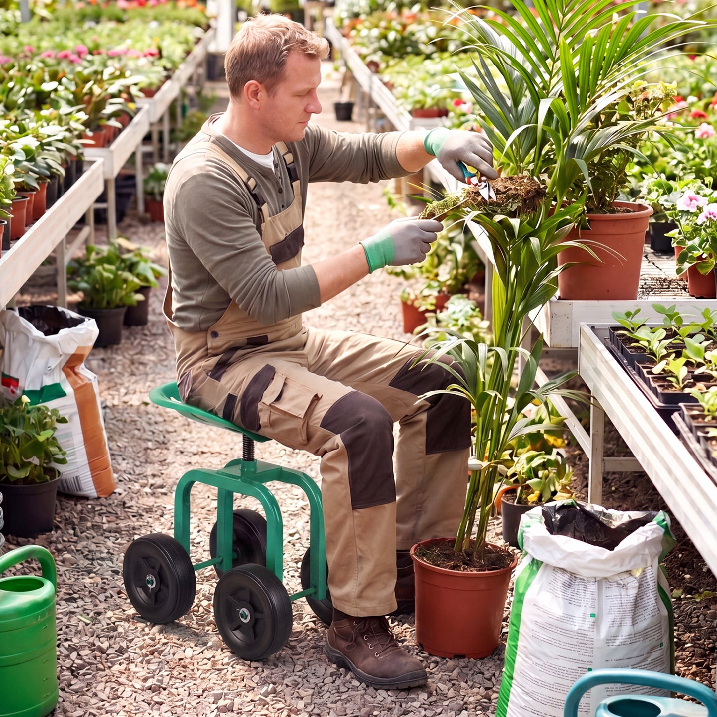 Garden Rolling Workseat, 360° Swivel, Adjustable Height, Green Garden Tools at Gallery Canada