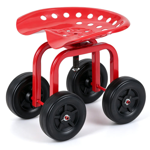 Garden Rolling Workseat, 360° Swivel, Adjustable Height, Red