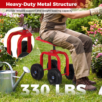 Garden Rolling Workseat, 360° Swivel, Adjustable Height, Red Garden Tools at Gallery Canada