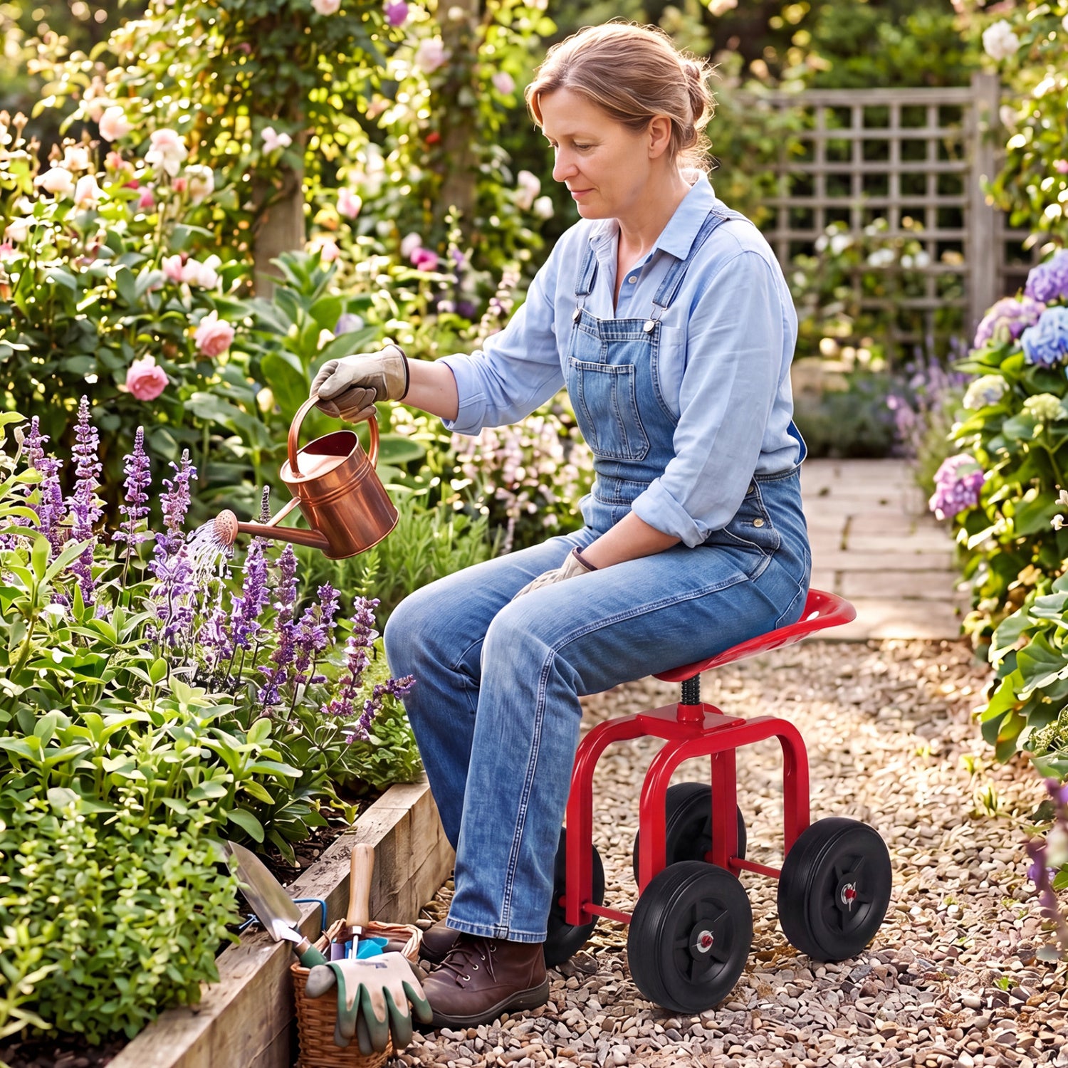 Garden Rolling Workseat, 360° Swivel, Adjustable Height, Red Garden Tools at Gallery Canada