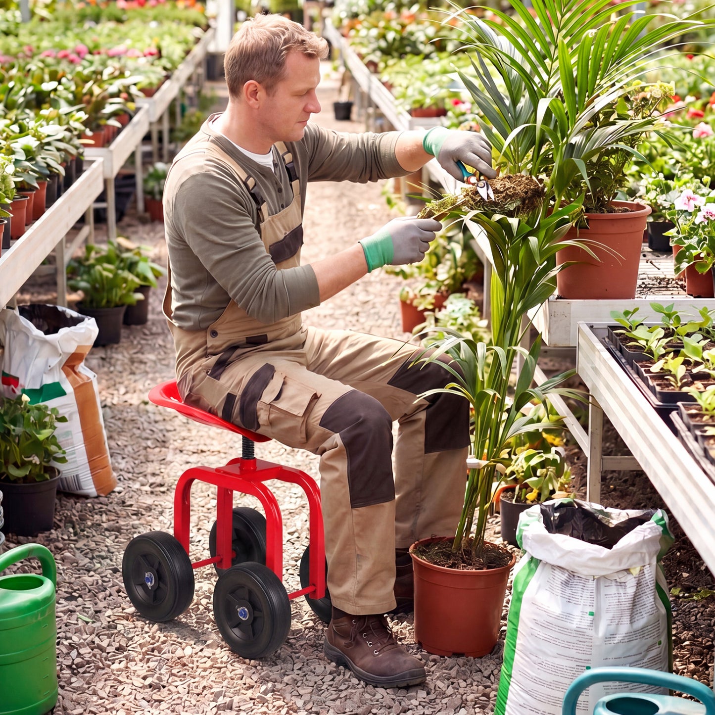 Garden Rolling Workseat, 360° Swivel, Adjustable Height, Red Garden Tools at Gallery Canada