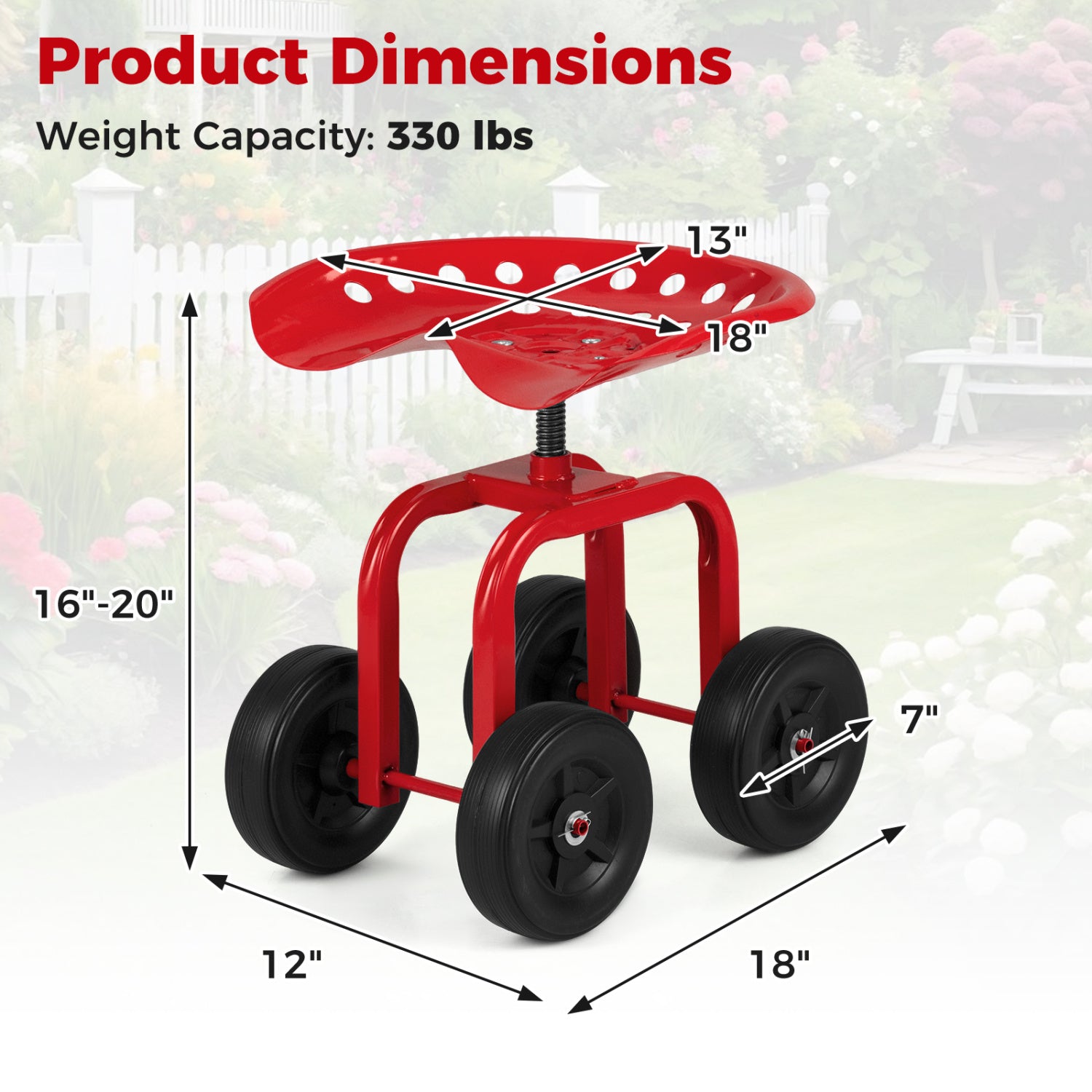 Garden Rolling Workseat, 360° Swivel, Adjustable Height, Red Garden Tools at Gallery Canada