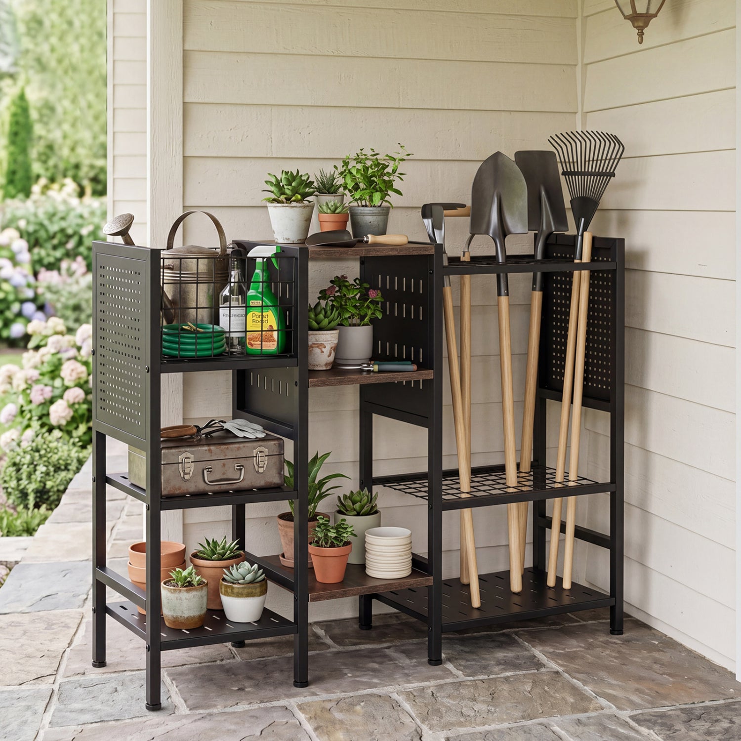 Garden Tool Organizer With Wooden Shelves, Black Sheds & Outdoor Storage at Gallery Canada