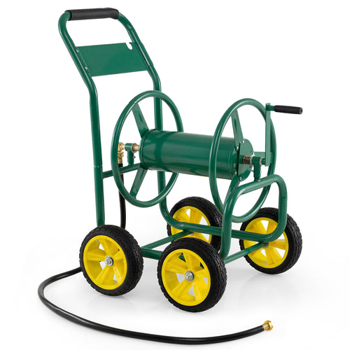 Garden Water Hose Reel Cart, 4 Wheels, Non-Slip Grip, Green