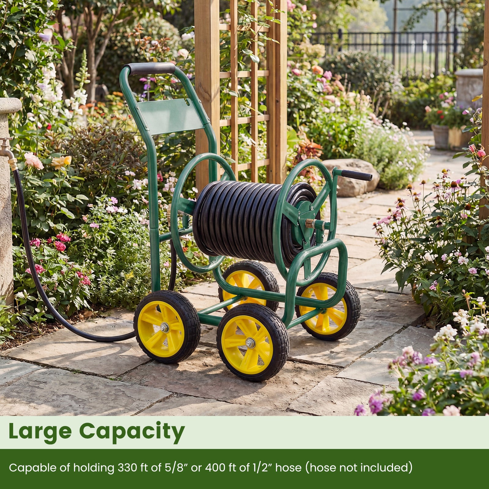 Garden Water Hose Reel Cart, 4 Wheels, Non-Slip Grip, Green Watering & Irrigation at Gallery Canada