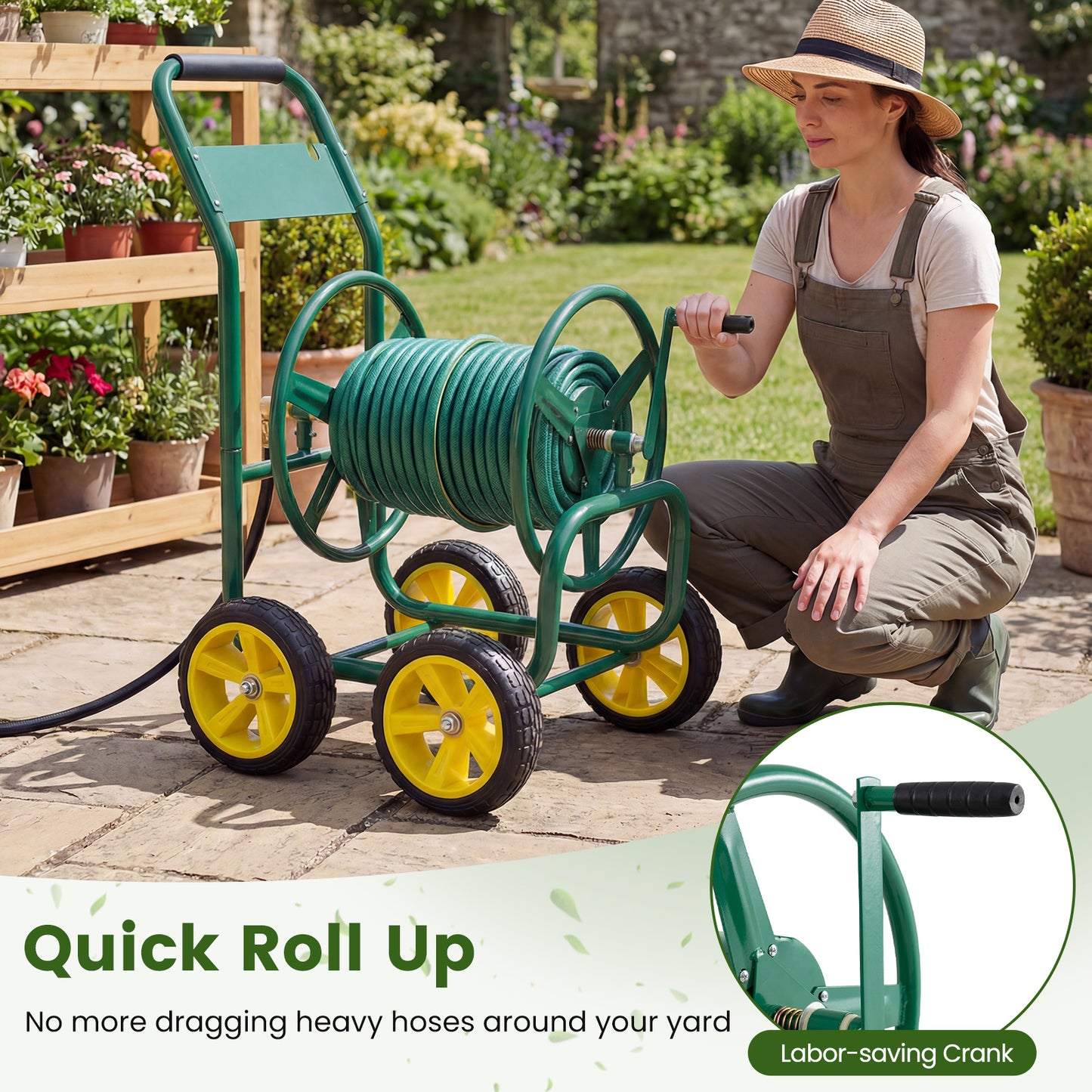 Garden Water Hose Reel Cart, 4 Wheels, Non-Slip Grip, Green Watering & Irrigation at Gallery Canada