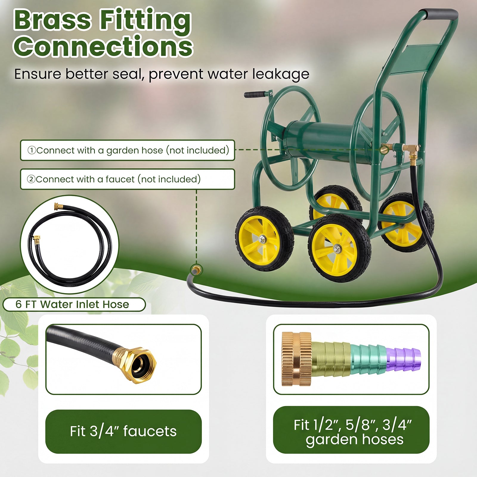 Garden Water Hose Reel Cart, 4 Wheels, Non-Slip Grip, Green Watering & Irrigation at Gallery Canada