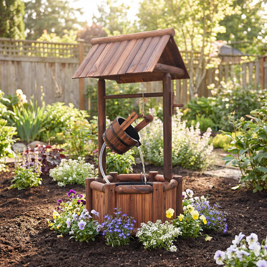 Wooden Wishing Water Fountain With Pump, Brown Outdoor Decor Brown at Gallery Canada