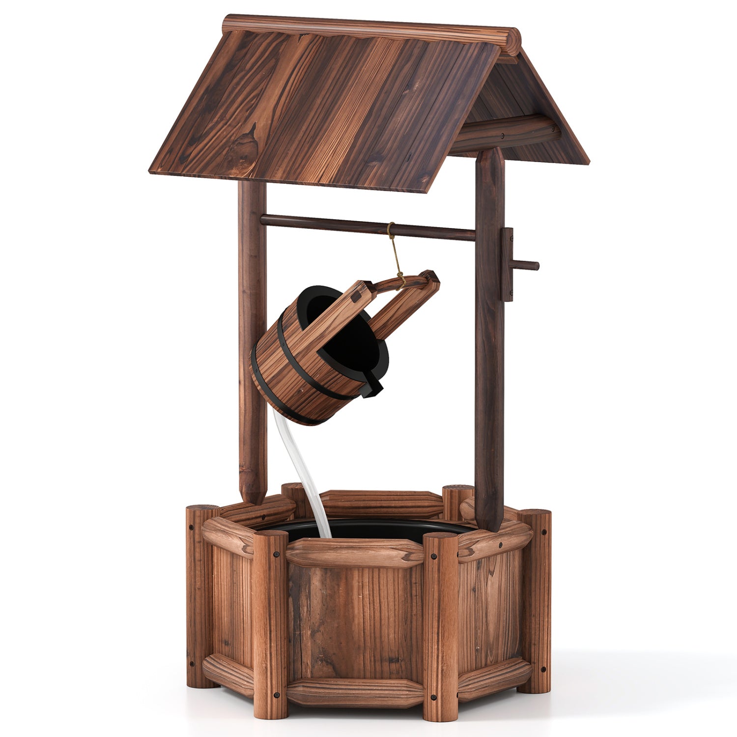 Wooden Wishing Water Fountain With Pump, Brown Outdoor Decor at Gallery Canada