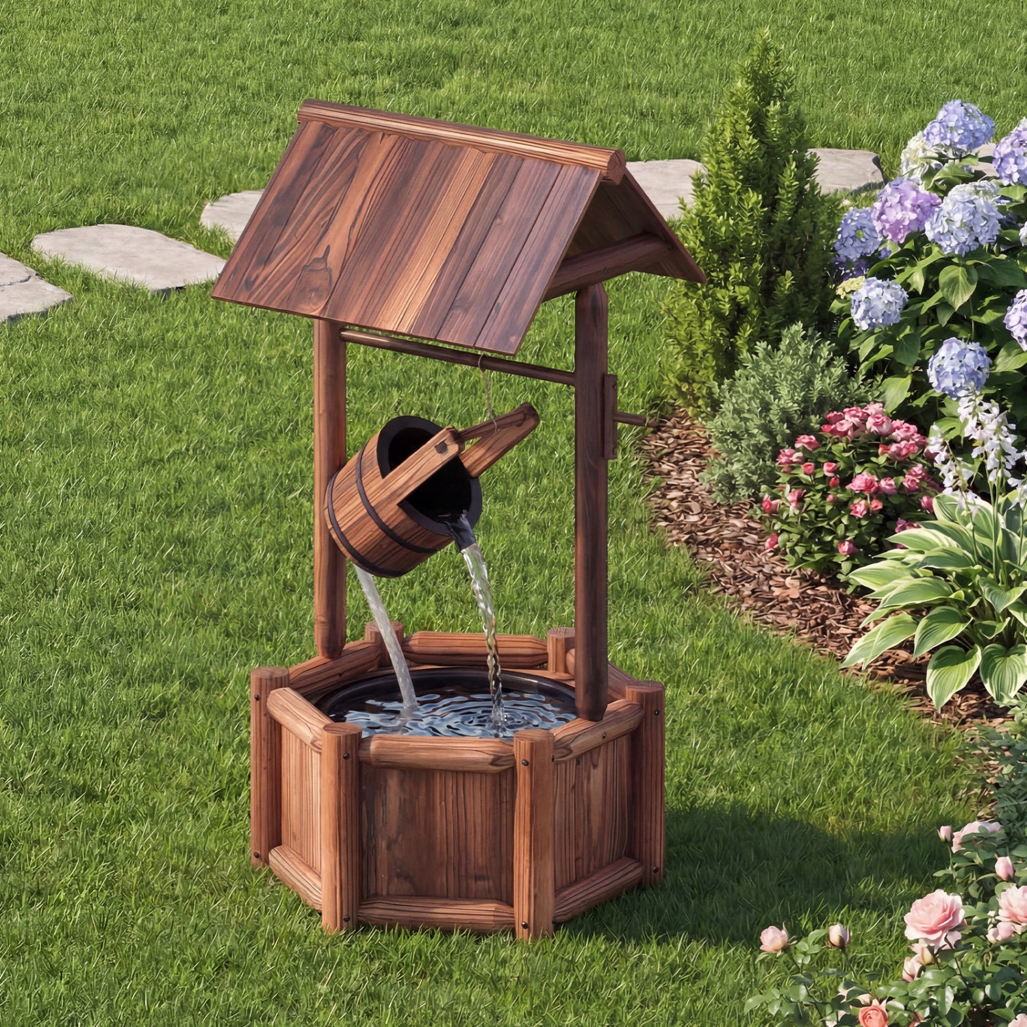 Wooden Wishing Water Fountain With Pump, Brown Outdoor Decor at Gallery Canada