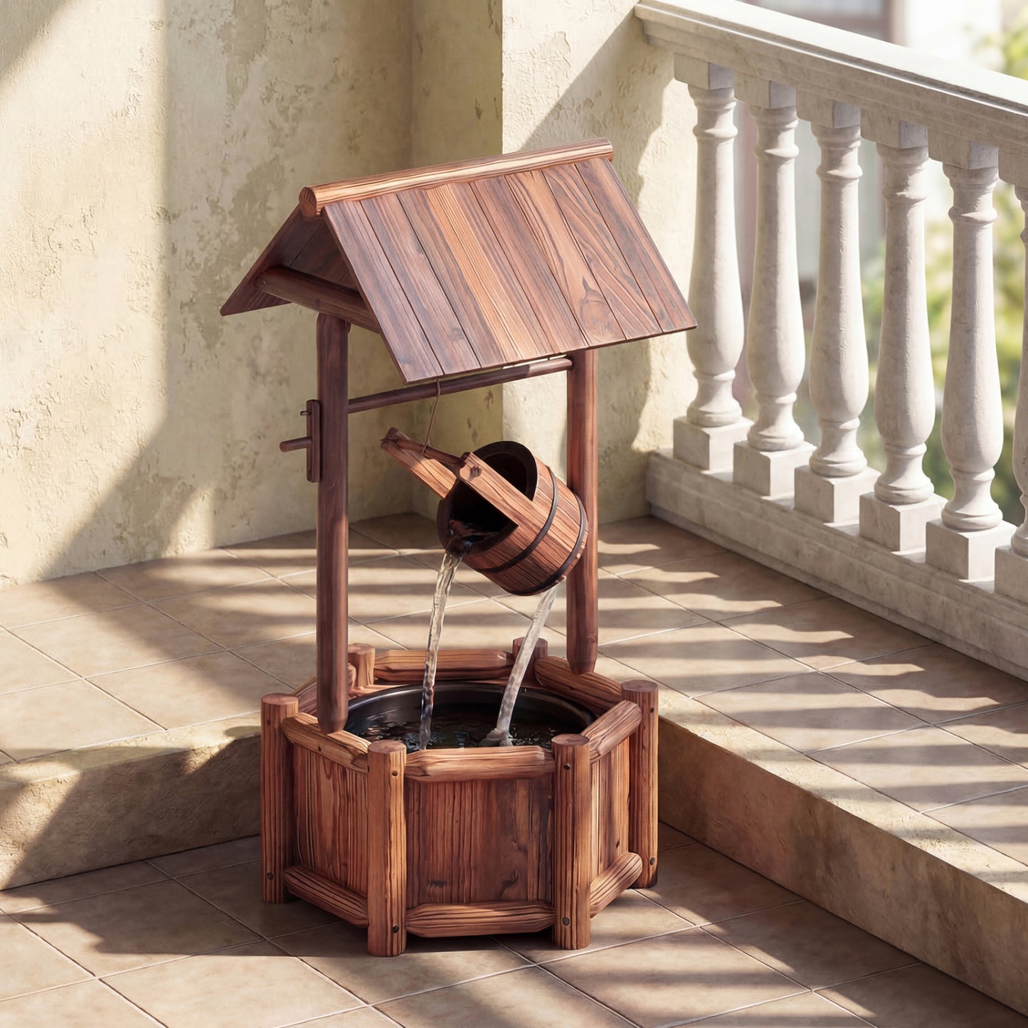 Wooden Wishing Water Fountain With Pump, Brown Outdoor Decor at Gallery Canada