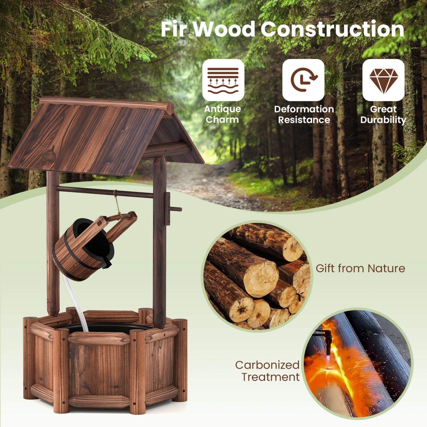Wooden Wishing Water Fountain With Pump, Brown Outdoor Decor at Gallery Canada