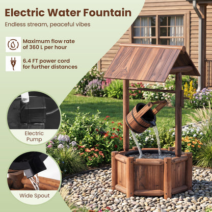 Wooden Wishing Water Fountain With Pump, Brown Outdoor Decor at Gallery Canada