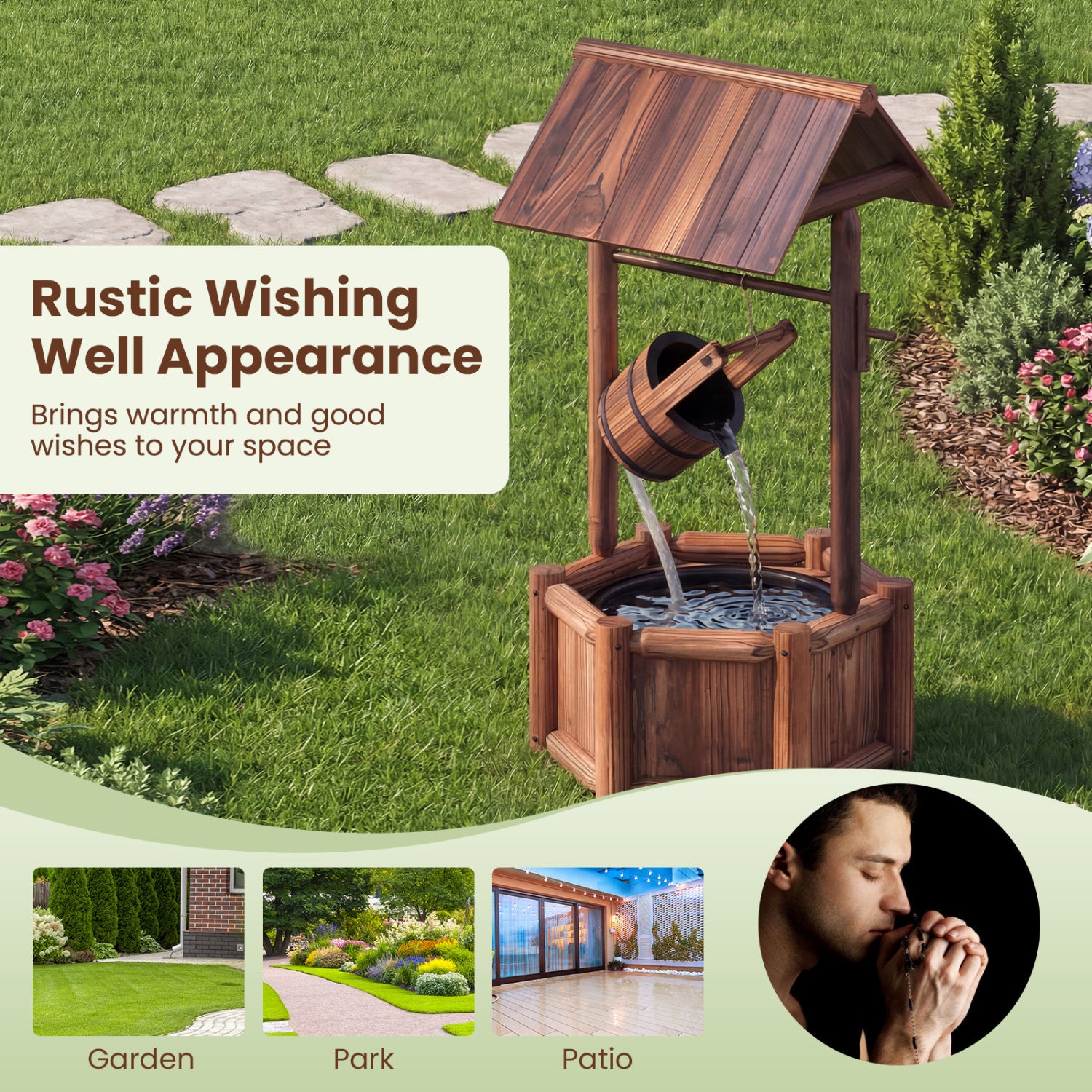 Wooden Wishing Water Fountain With Pump, Brown Outdoor Decor at Gallery Canada