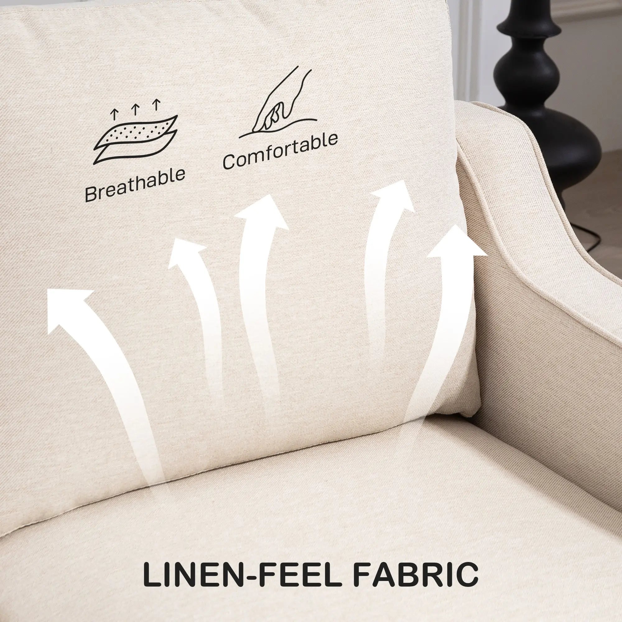 Modern Loveseat Sofa, Pocket Spring, Linen Upholstered, Beige 2-Seater Sofas at Gallery Canada