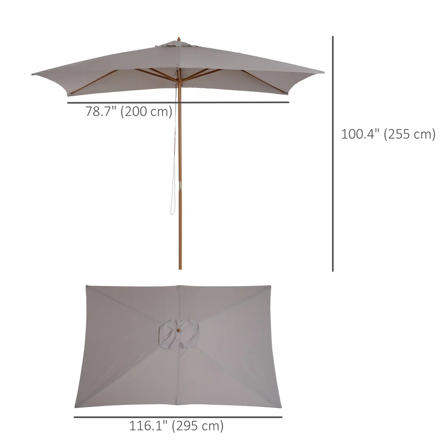 7' x 10' Grey Wooden Patio Umbrella, Rectangle Garden Parasol with Bamboo Ribs, Grey Sun Umbrellas at Gallery Canada