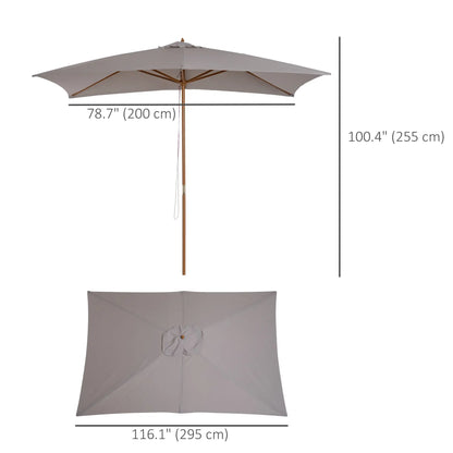 7' x 10' Grey Wooden Patio Umbrella, Rectangle Garden Parasol with Bamboo Ribs, Grey Sun Umbrellas at Gallery Canada