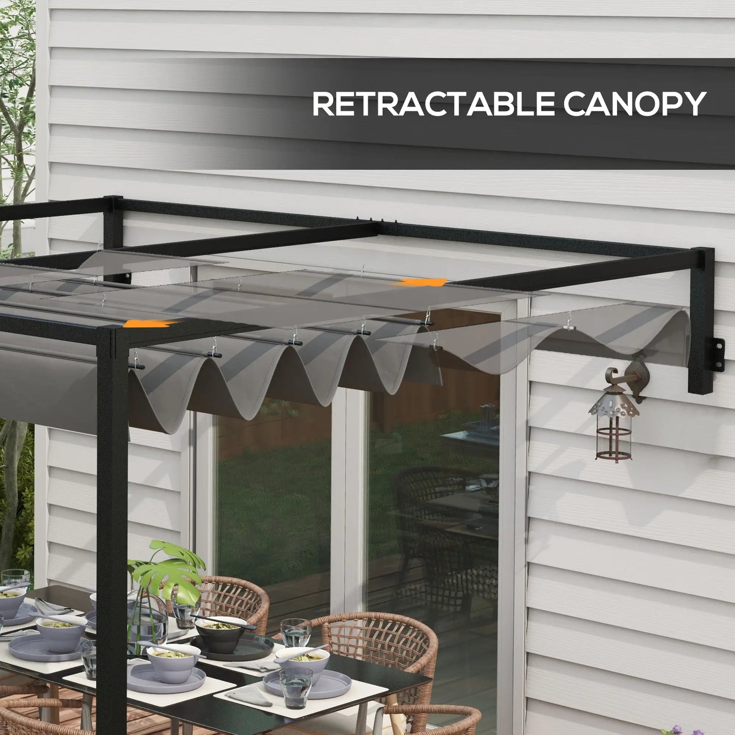 Pergola métallique 10' x 7', toit rétractable pour terrasse de jardin avec barbecue