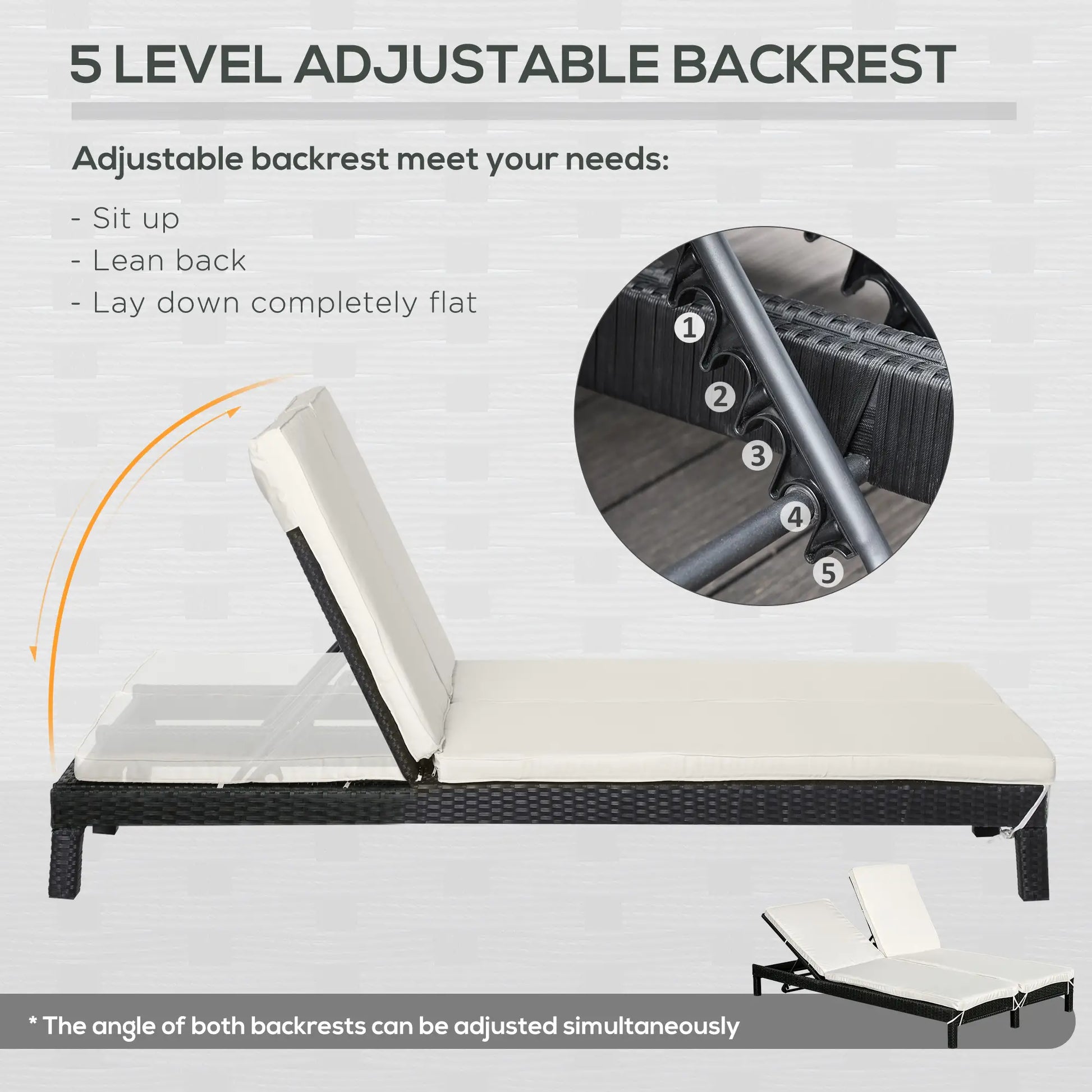 Wicker Double Chaise Lounge, Outdoor Recliner, Rattan Patio Sunbed, Adjustable Backrest, Cream White Chaise Loungers at Gallery Canada