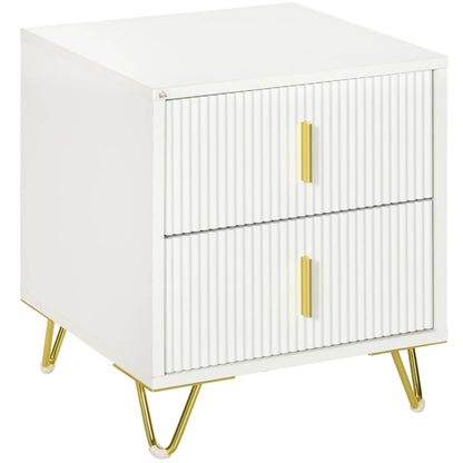Modern Nightstand, 2 Drawers, Metal Legs, Bedroom Living Room, White Bedside Tables at Gallery Canada