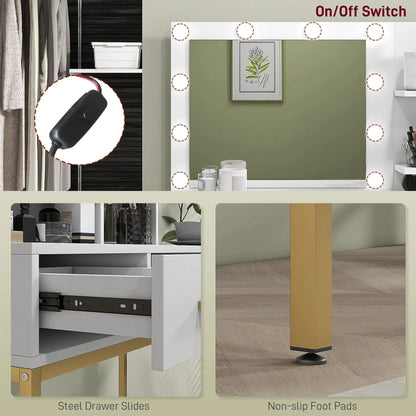 LED Vanity Table with Mirror, 3 Drawers, Storage Shelves, White Dressing & Vanity Tables at Gallery Canada