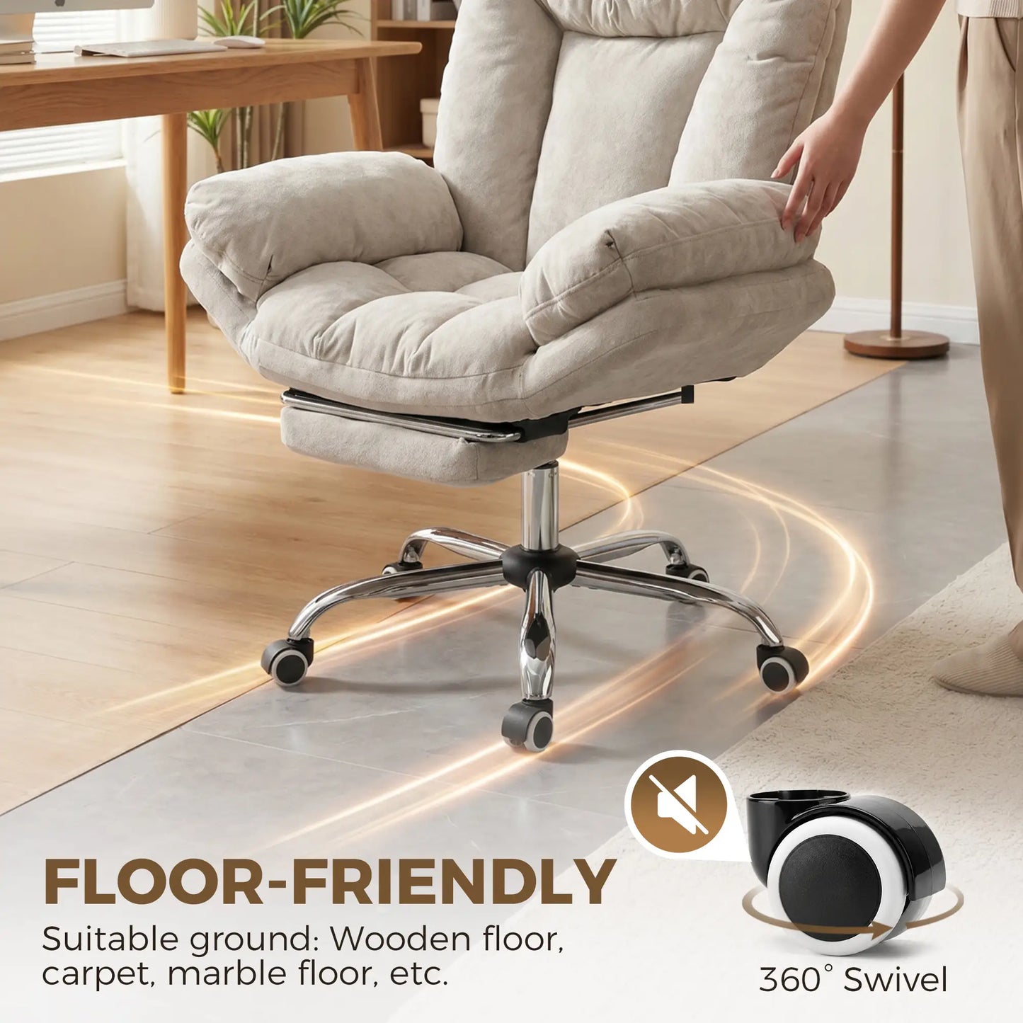 Criss Cross Chair with Wheels, Waterfall Armrests, Light Grey