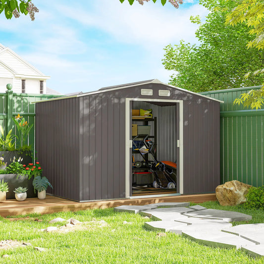 9x6 Galvanized Steel Garden Shed, Double Doors, Foundation Kit, Grey Sheds Grey at Gallery Canada