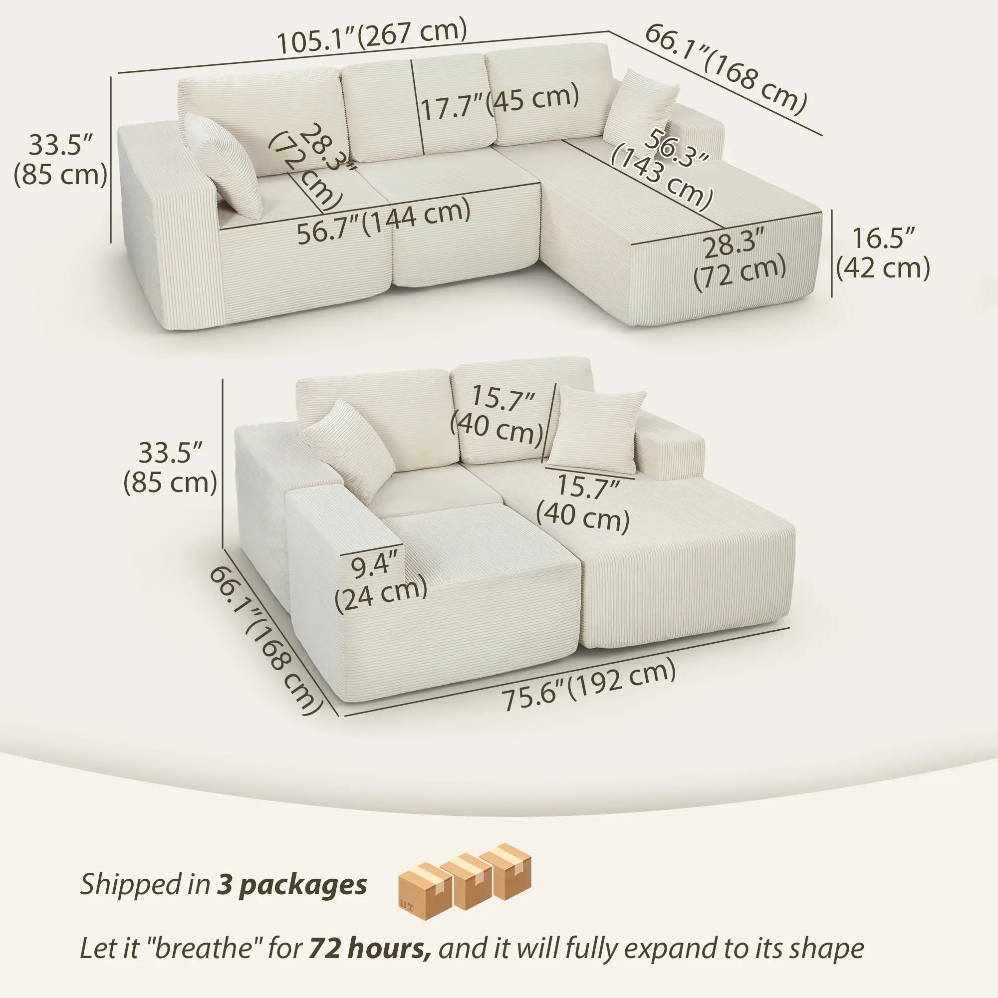 Modular Sectional Sofa, L Shaped Couch Sofa Bed, Cream White 3-Seater Sofas at Gallery Canada