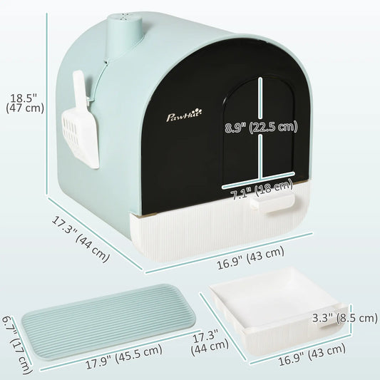 Cat Litter Box with Lid, Removable Tray, Scoop, Filter, Green Cat Litter Box Enclosures Green at Gallery Canada