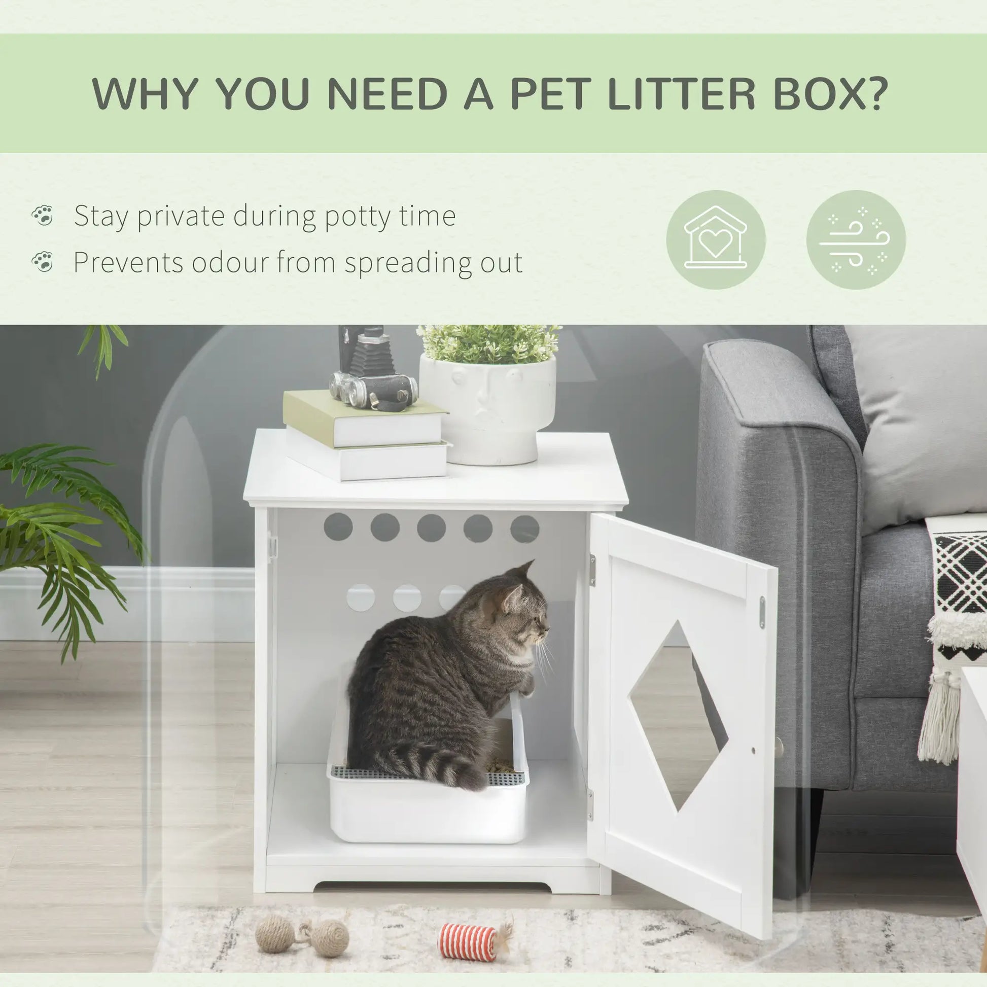 Cat Litter Box Enclosure End Table, Indoor Washroom with Magnetic Door, White Cat Litter Box Enclosures at Gallery Canada