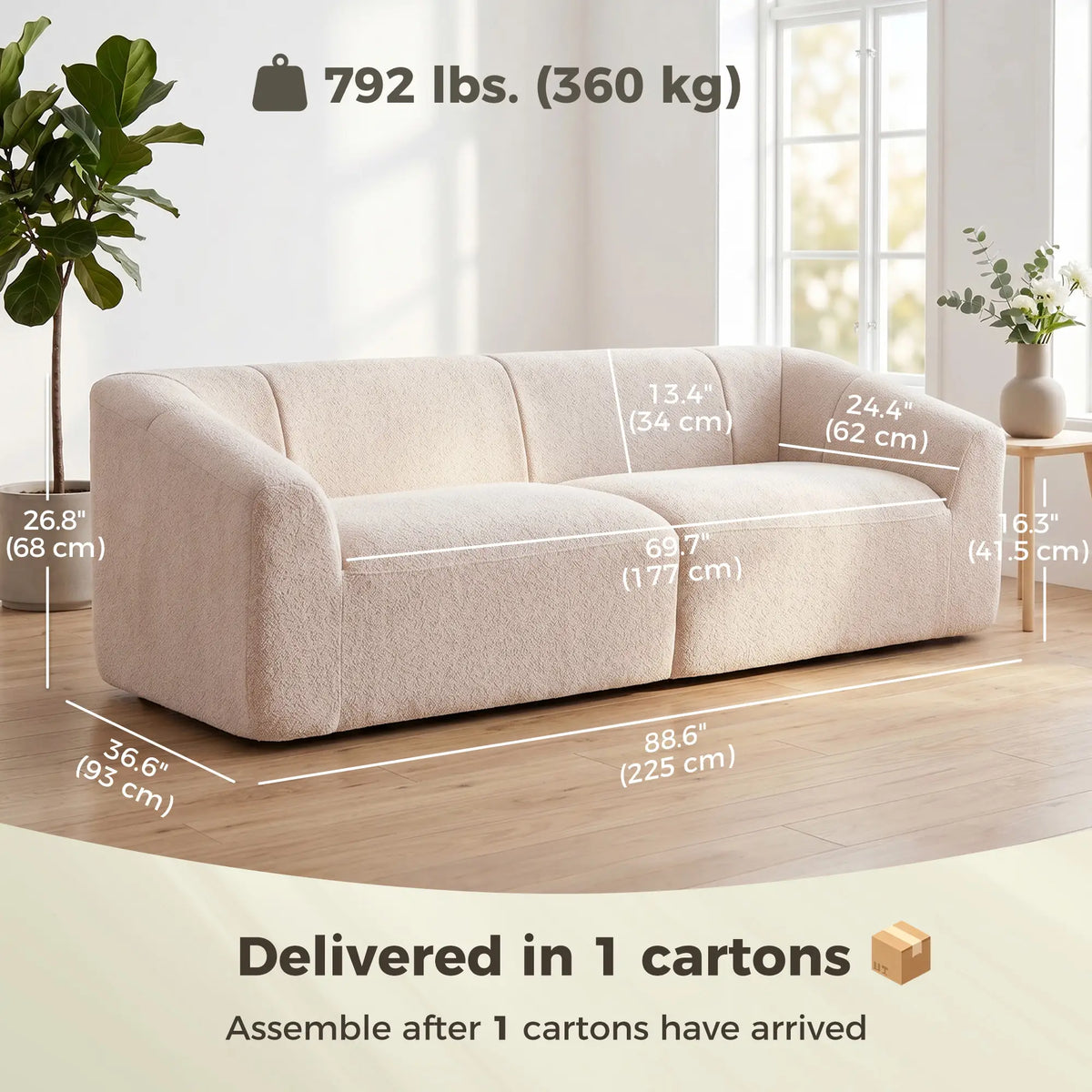 3-Seater Chenille Cloud Couch, Beige 3-Seater Sofas at Gallery Canada