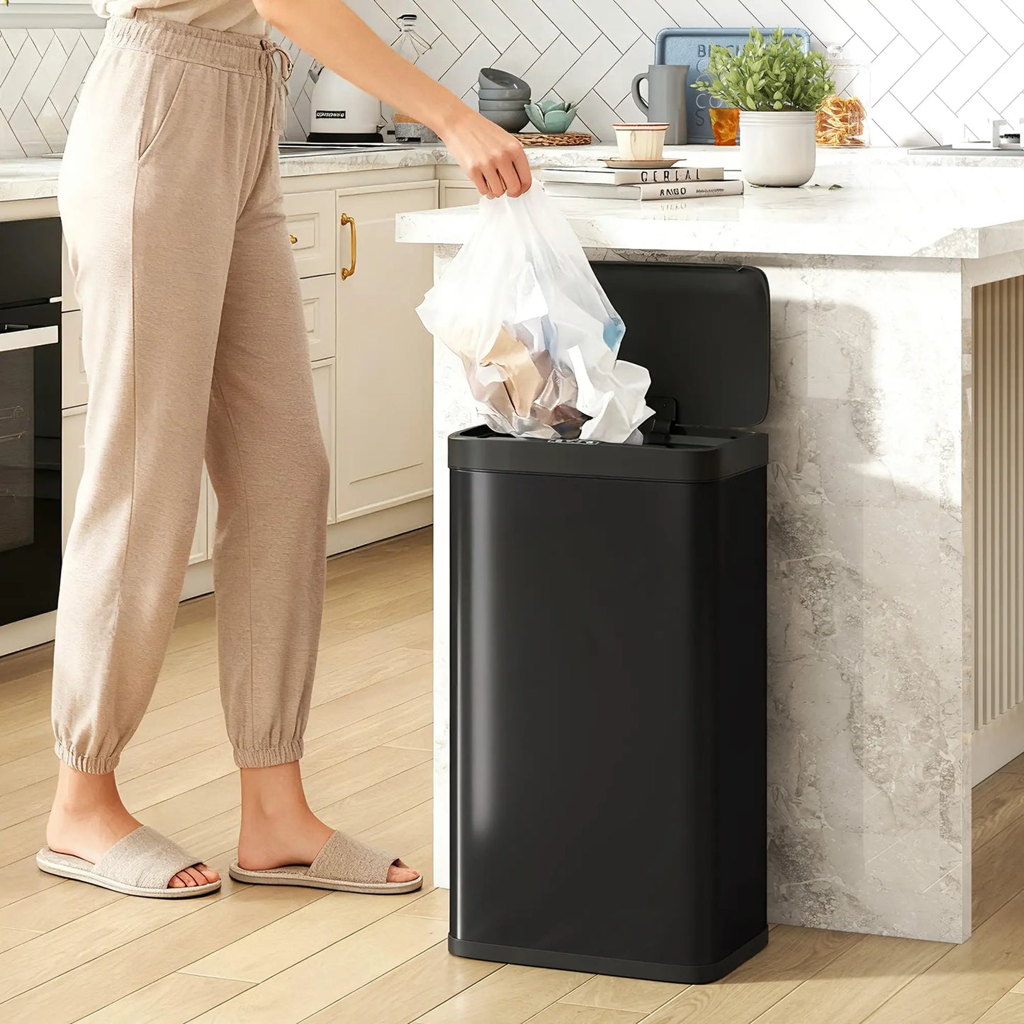 12 Gallon Sensor Can, Automatic Garbage Can, Fingerprint-Proof Stainless Steel, Matte Black Household Supplies at Gallery Canada