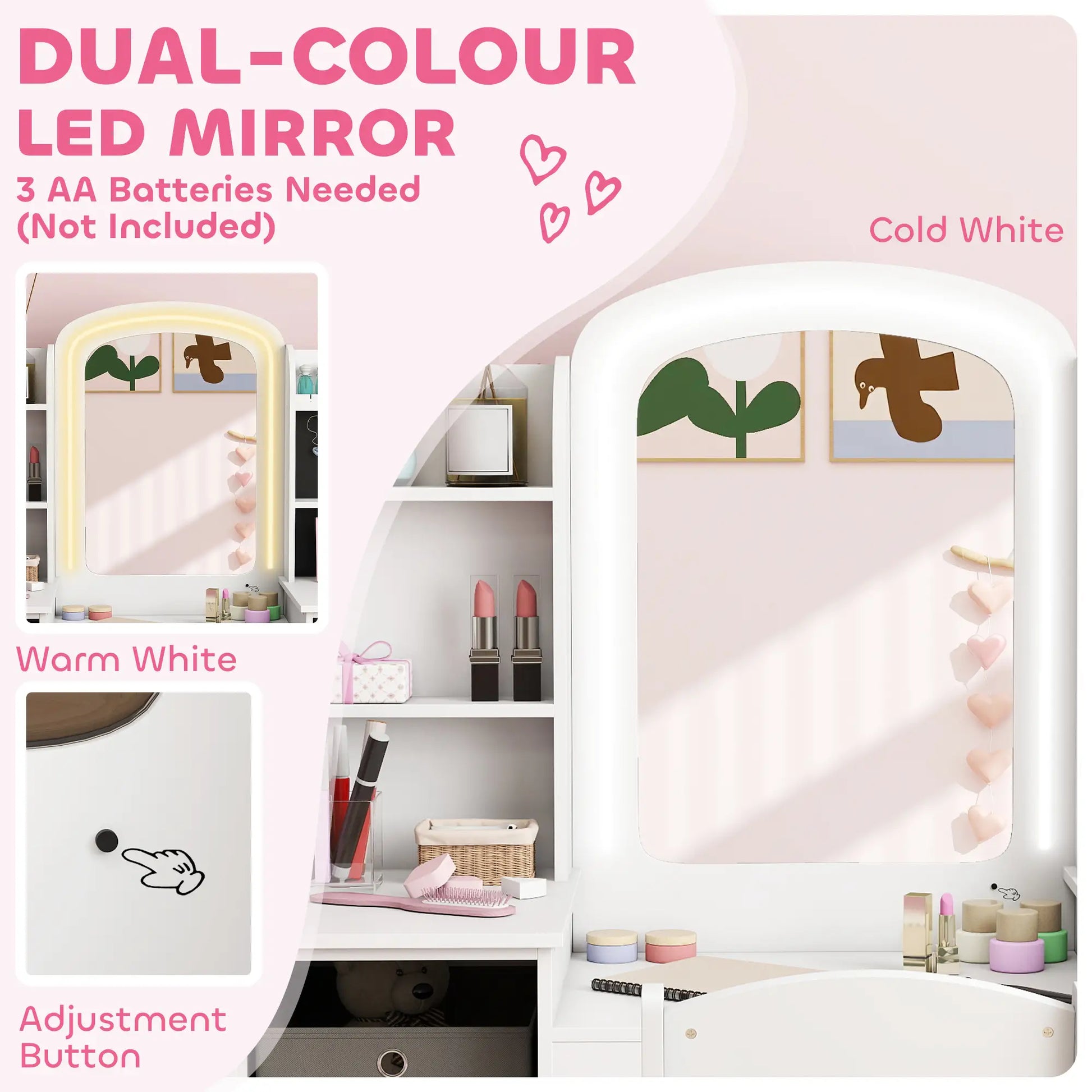 Kids Vanity Table And Chair Set With Lighted Mirror, White Kids Bedroom Furniture at Gallery Canada
