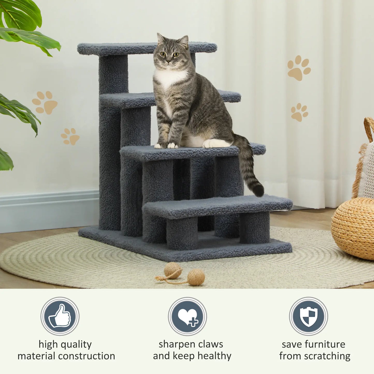4-Step Carpeted Cat Scratching Post, Pet Stairs, Grey Cat Stairs at Gallery Canada
