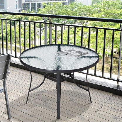42 Inch Round Outdoor Dining Table with Umbrella Hole, Steel Patio Side Tables at Gallery Canada