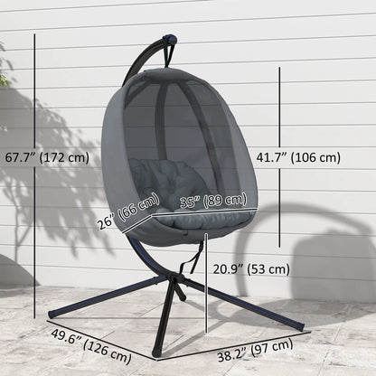Hanging Egg Chair, Outdoor Swing with Stand, Folding Basket, Grey Patio Swings with Stand at Gallery Canada