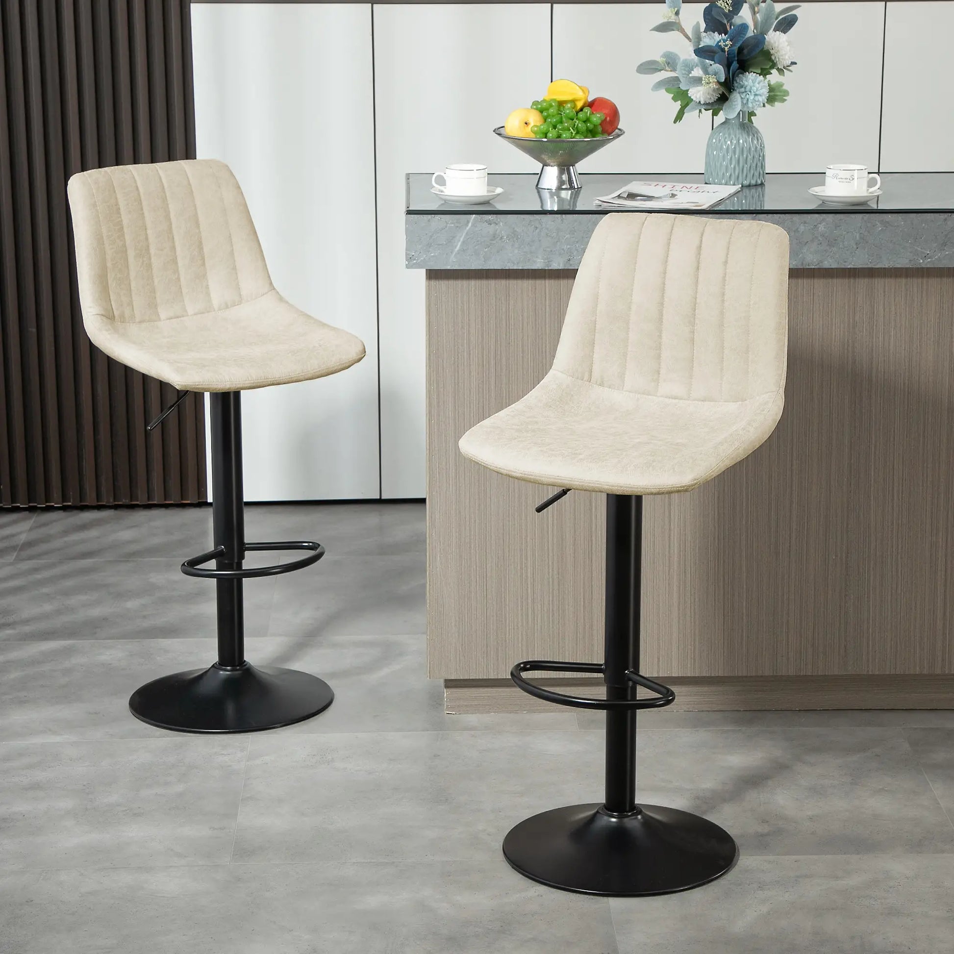 Counter Height Bar Stools Set of 2, Adjustable Height Bar Chairs with Swivel Seat, Leathaire Upholstery Bar Stools at Gallery Canada