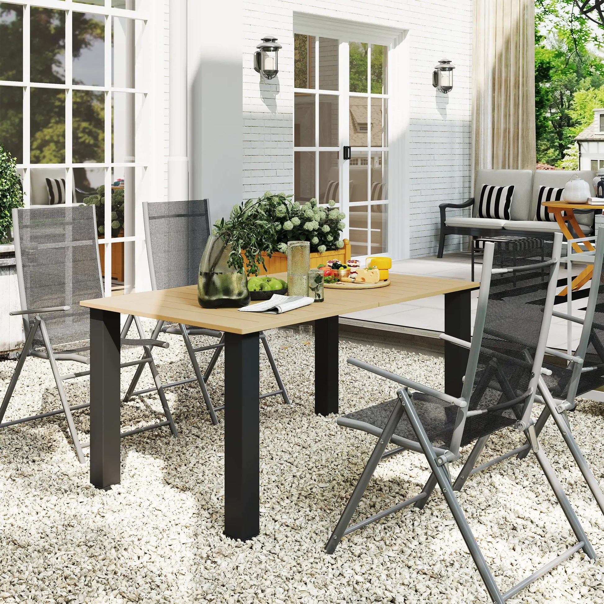 59" Outdoor Patio Table with Umbrella Hole, Slatted Tabletop, Brown Patio Dinning Tables at Gallery Canada