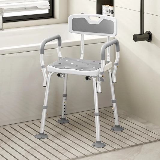 Adjustable Shower Chair With Arms, Back, Padded Seat, Light Grey Bath Chairs White, Light Grey at Gallery Canada