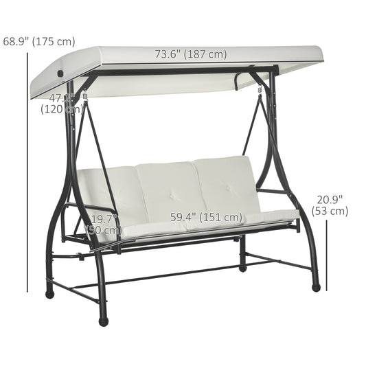 Convertible Patio Swing Bed with Canopy and Cushions, 3 Seater Porch Swing for Outdoor, Backyard, Garden, Cream White - Gallery Canada