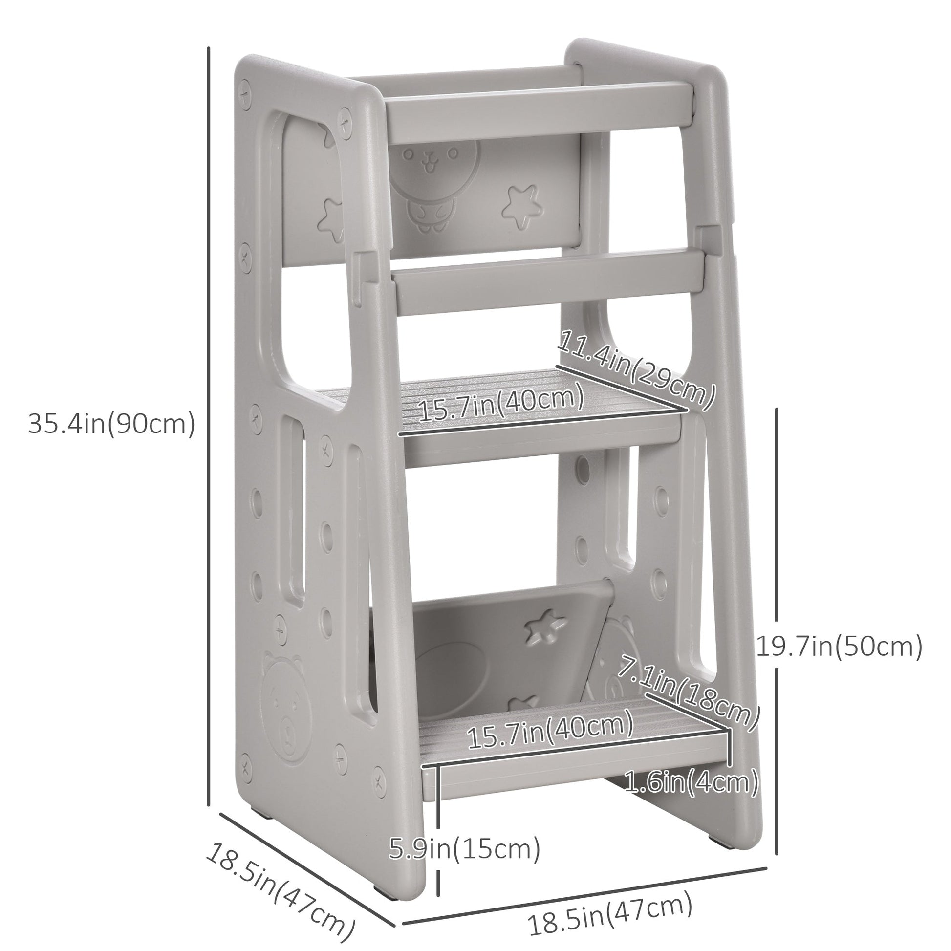 Toddler Kitchen Helper 2 Step Stool with Adjustable Height Platform and Safety Rail, Grey at Gallery Canada