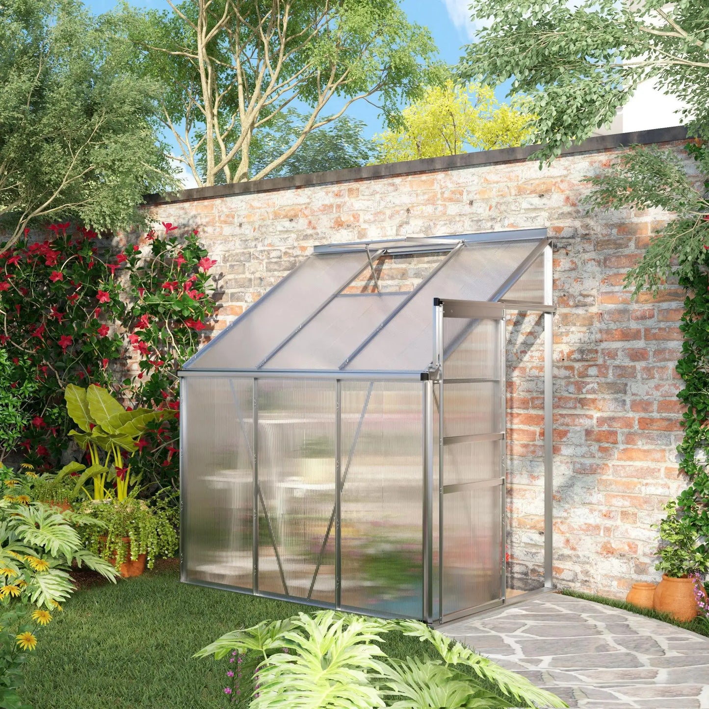 6' x 4' Aluminum Greenhouse, Polycarbonate, Adjustable Roof Vent, Clear Walk In Greenhouses at Gallery Canada