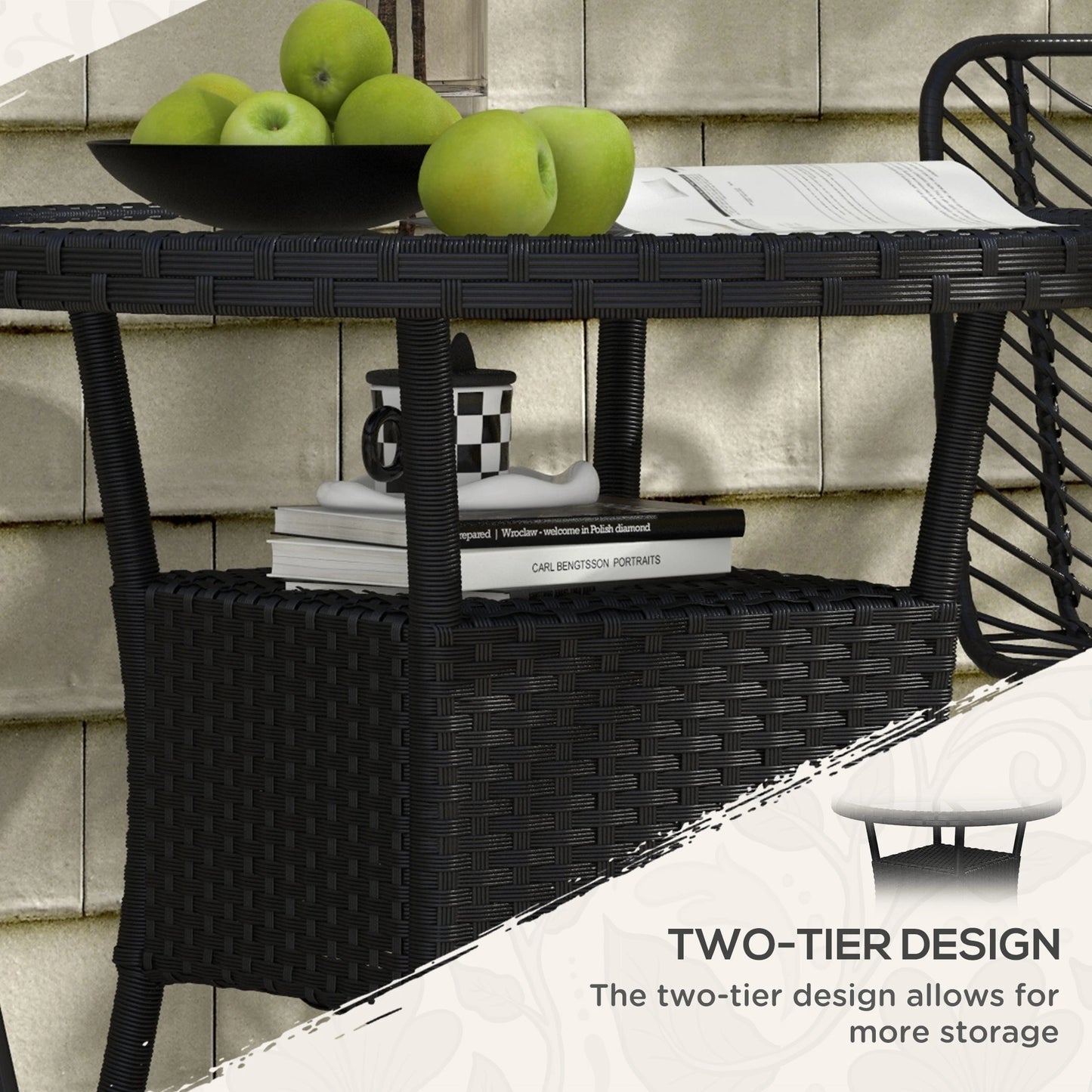 31.5" Outdoor Wicker Dining Table, PE Rattan, Metal Frame, Glass Top, Black Patio Dinning Tables at Gallery Canada