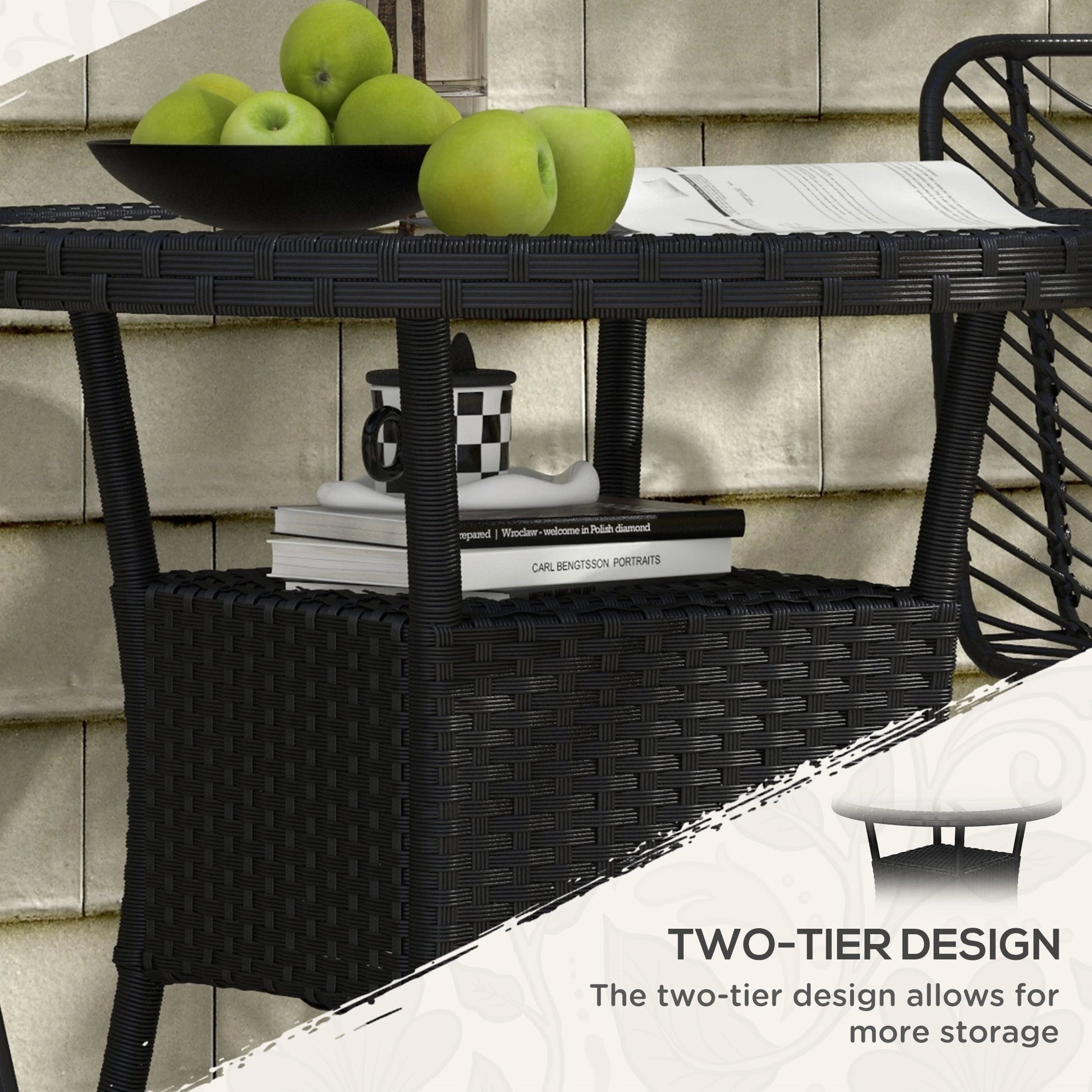 31.5" Outdoor Wicker Dining Table, PE Rattan, Metal Frame, Glass Top, Black Patio Dinning Tables at Gallery Canada