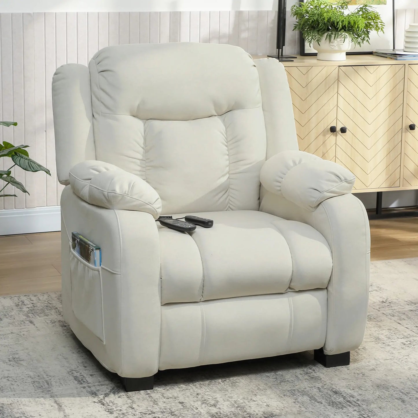 Massage Recliner Chair, Quiet Brushless Motor, Pet-Friendly Fabric, 2 Memory Positions, Cream White Single Sofas at Gallery Canada