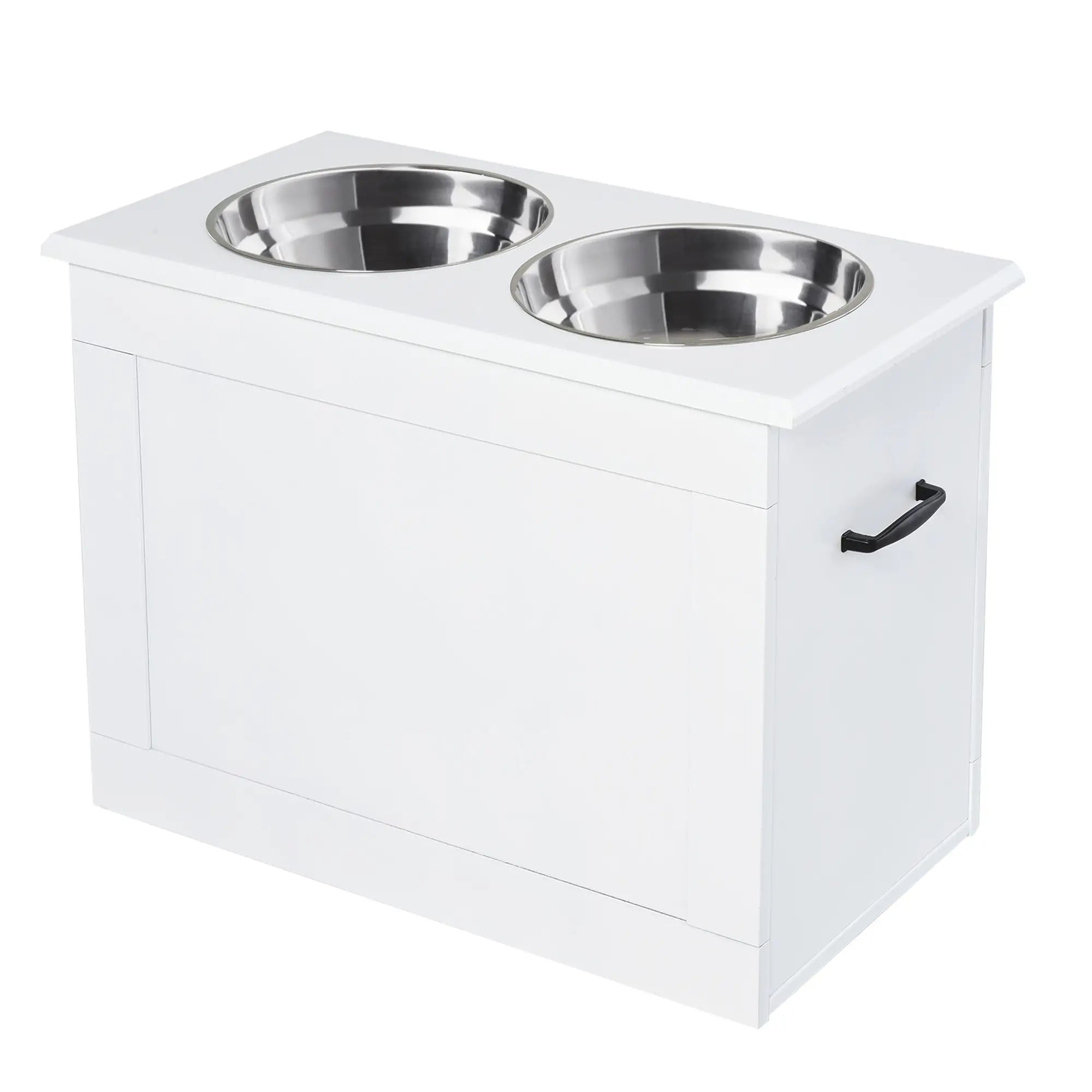 Large Elevated Pet Feeder, 2 Stainless Steel Bowls, White Dog Bowls at Gallery Canada